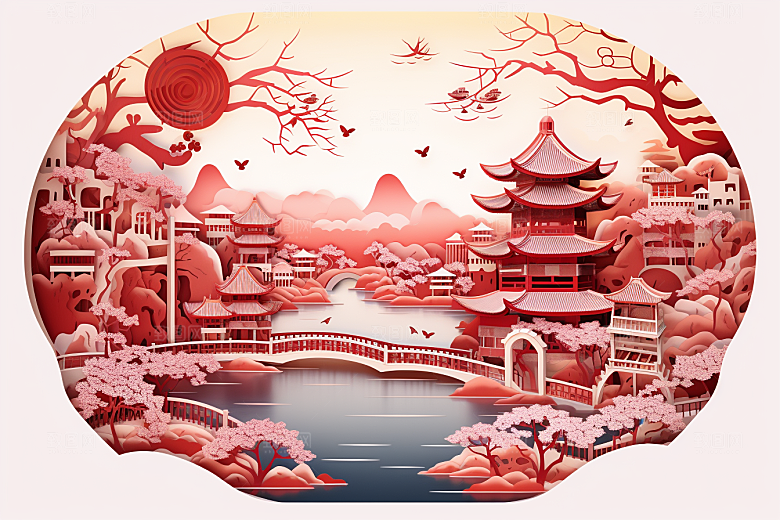 中国风建筑文化中式剪纸