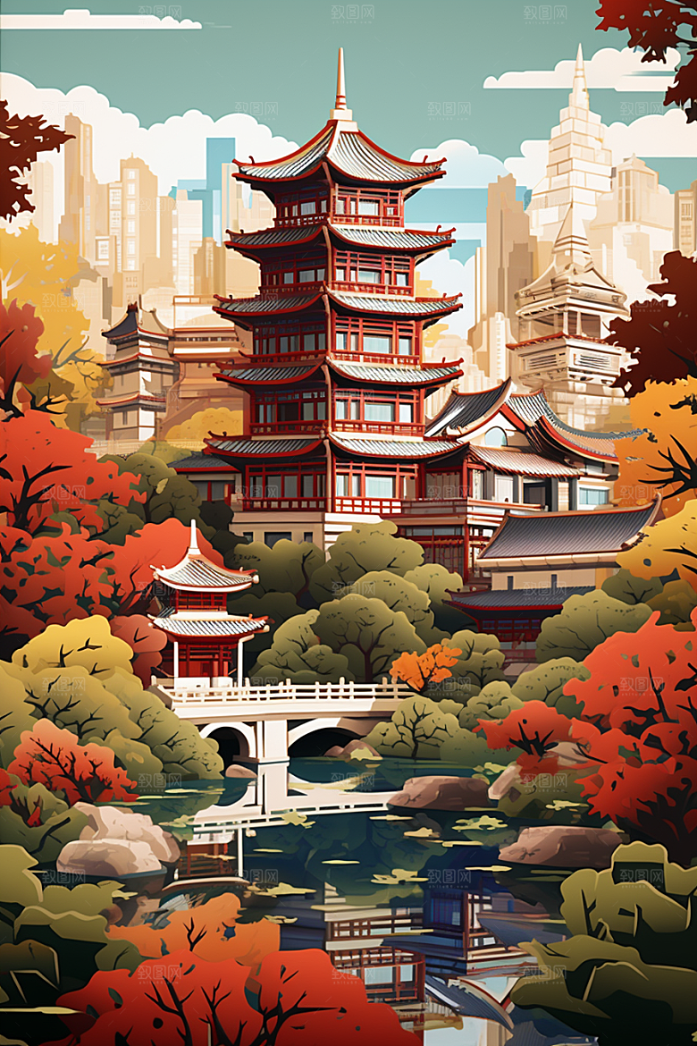 中国风建筑中式层次感剪纸