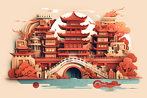 中国风建筑传统风格文化剪纸