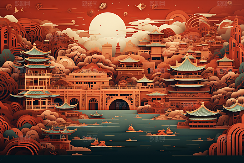 中国风建筑传统风格中式剪纸