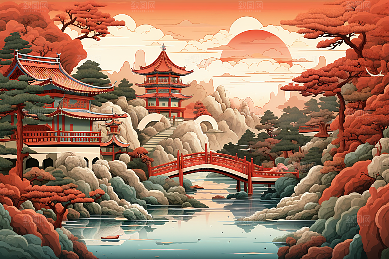 中国风建筑传统风格中式剪纸