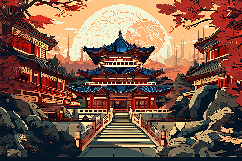 中国风建筑传统风格国潮剪纸