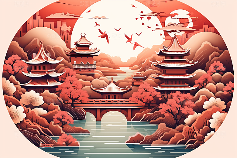 中国风建筑文化传统风格剪纸