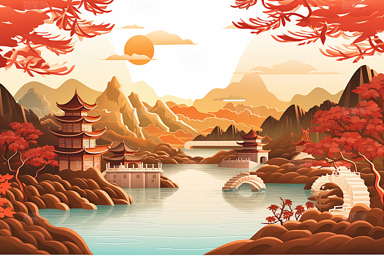 中国风建筑古建筑国潮剪纸