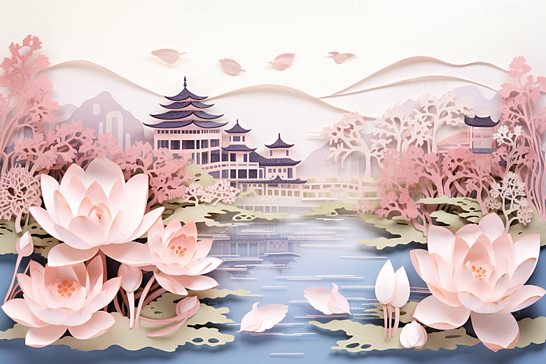 中国风建筑古建筑传统风格剪纸