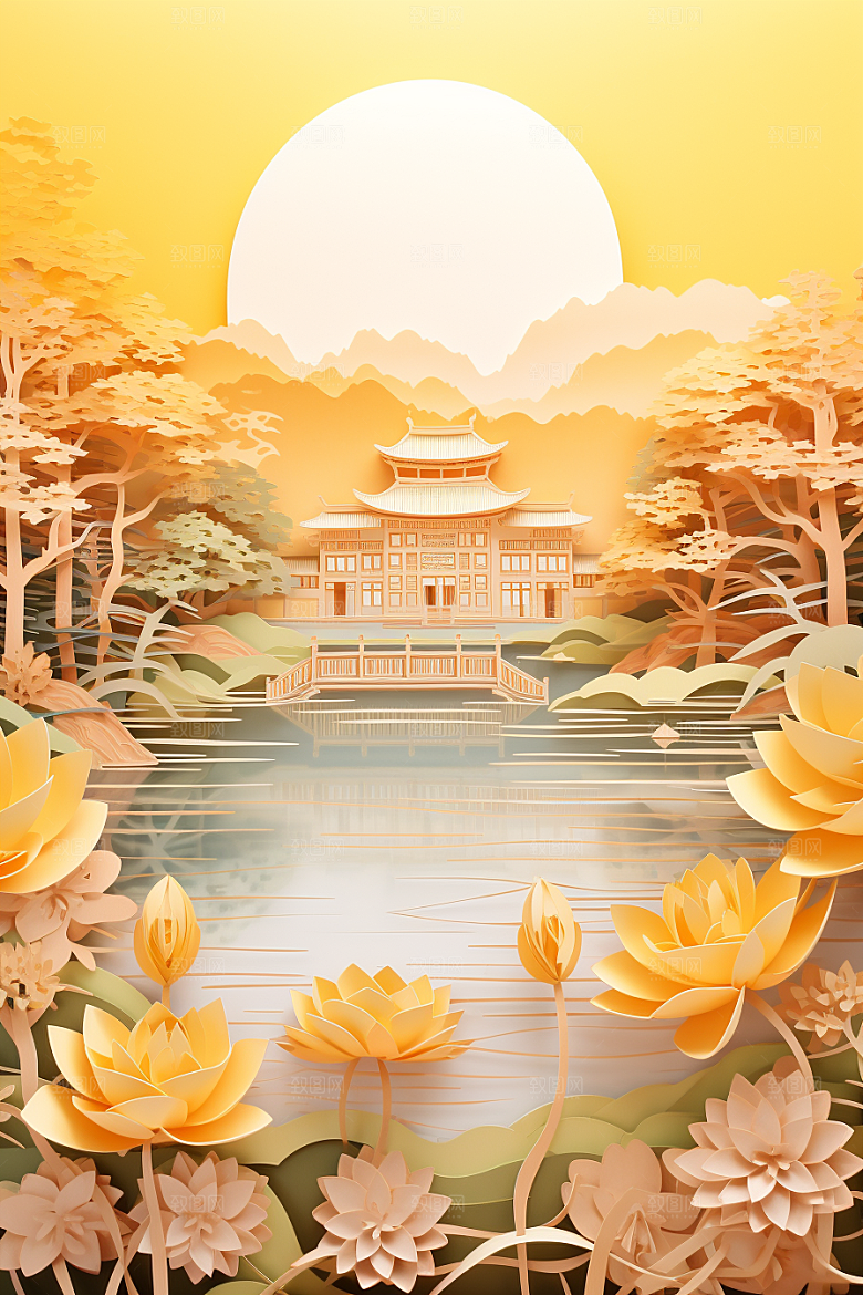 中国风建筑文化传统风格剪纸