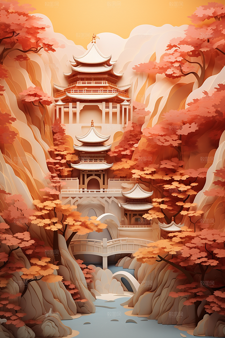 中国风建筑古建筑中式剪纸