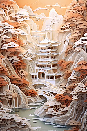 中国风建筑中式国潮剪纸