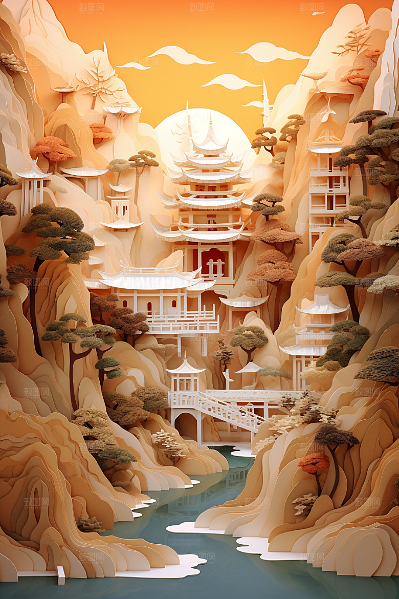 中国风建筑中式文化剪纸