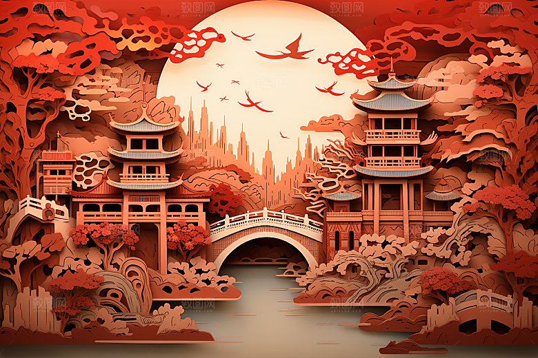 中国风建筑文化中式剪纸