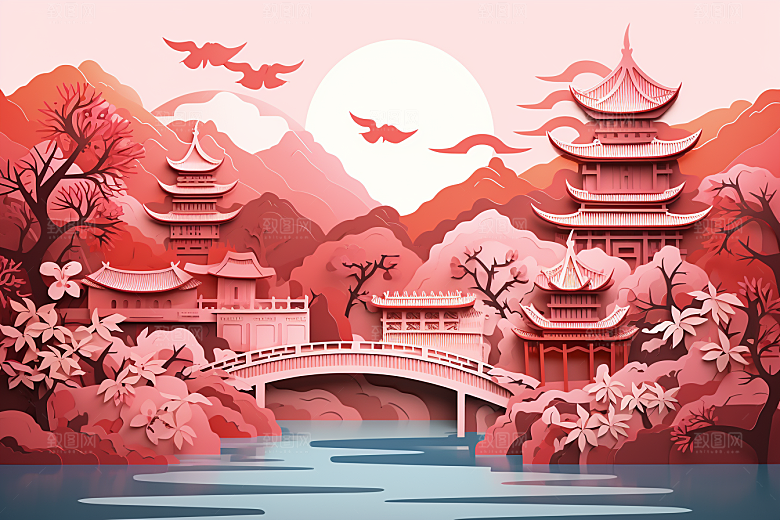 中国风建筑文化中式剪纸