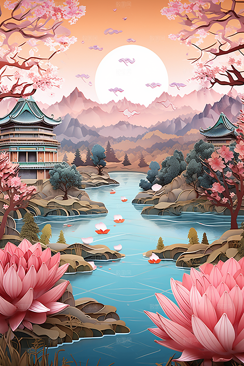 中国风建筑中式国潮剪纸