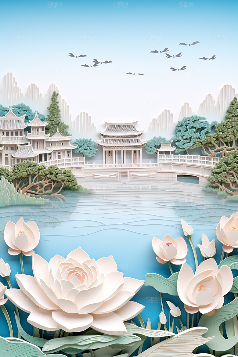中国风建筑文化传统风格剪纸