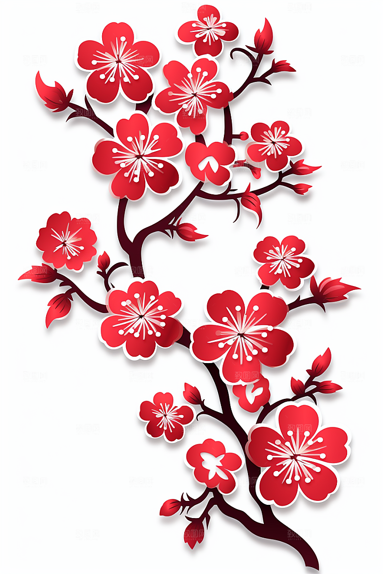 红色梅花喜庆过年剪纸