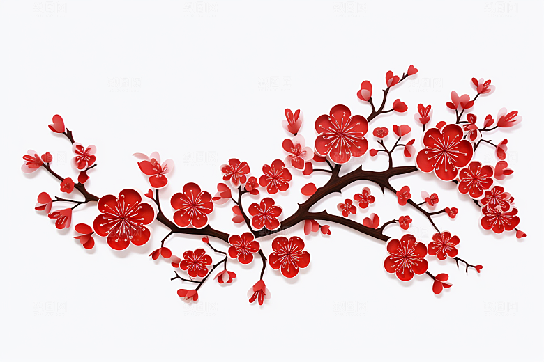 红色梅花3D过年剪纸