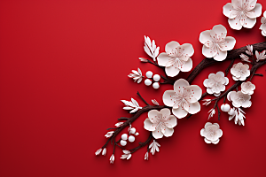 红色梅花传统艺术红梅剪纸