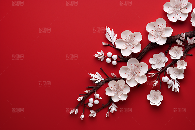 红色梅花传统艺术红梅剪纸