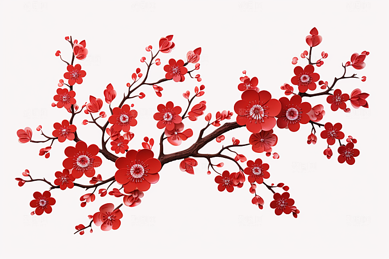 红色梅花过年纸艺剪纸