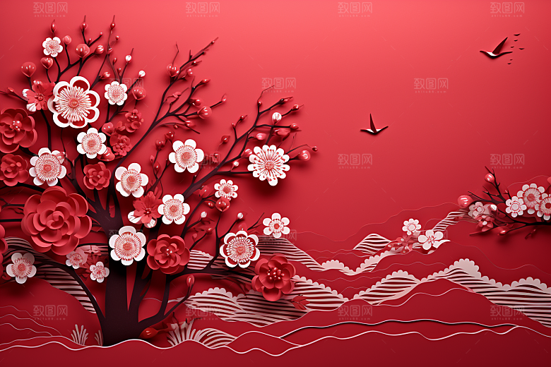 红色梅花过年传统艺术剪纸