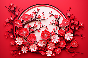 红色梅花立体传统艺术剪纸
