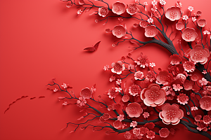 红色梅花传统艺术喜庆剪纸