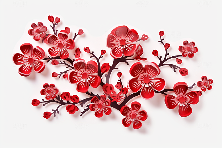 红色梅花喜庆过年剪纸