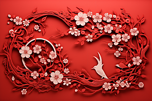 红色梅花传统艺术纸艺剪纸