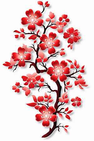 红色梅花新年立体剪纸