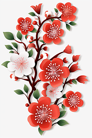 红色梅花春节纸艺剪纸