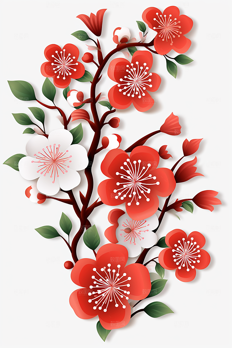 红色梅花春节纸艺剪纸