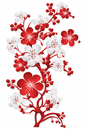 红色梅花传统艺术纸艺剪纸