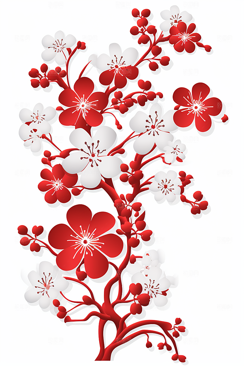 红色梅花传统艺术纸艺剪纸