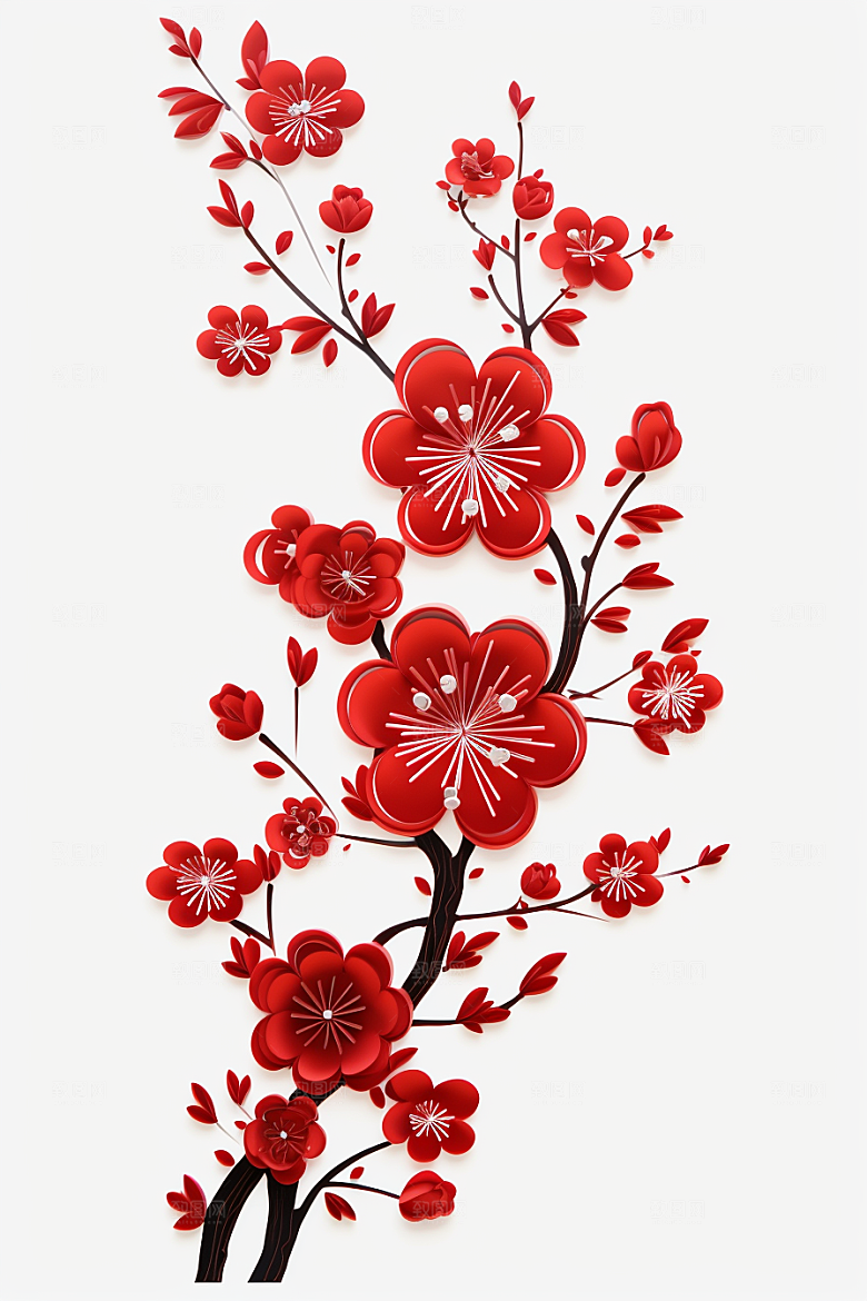 红色梅花传统艺术过年剪纸