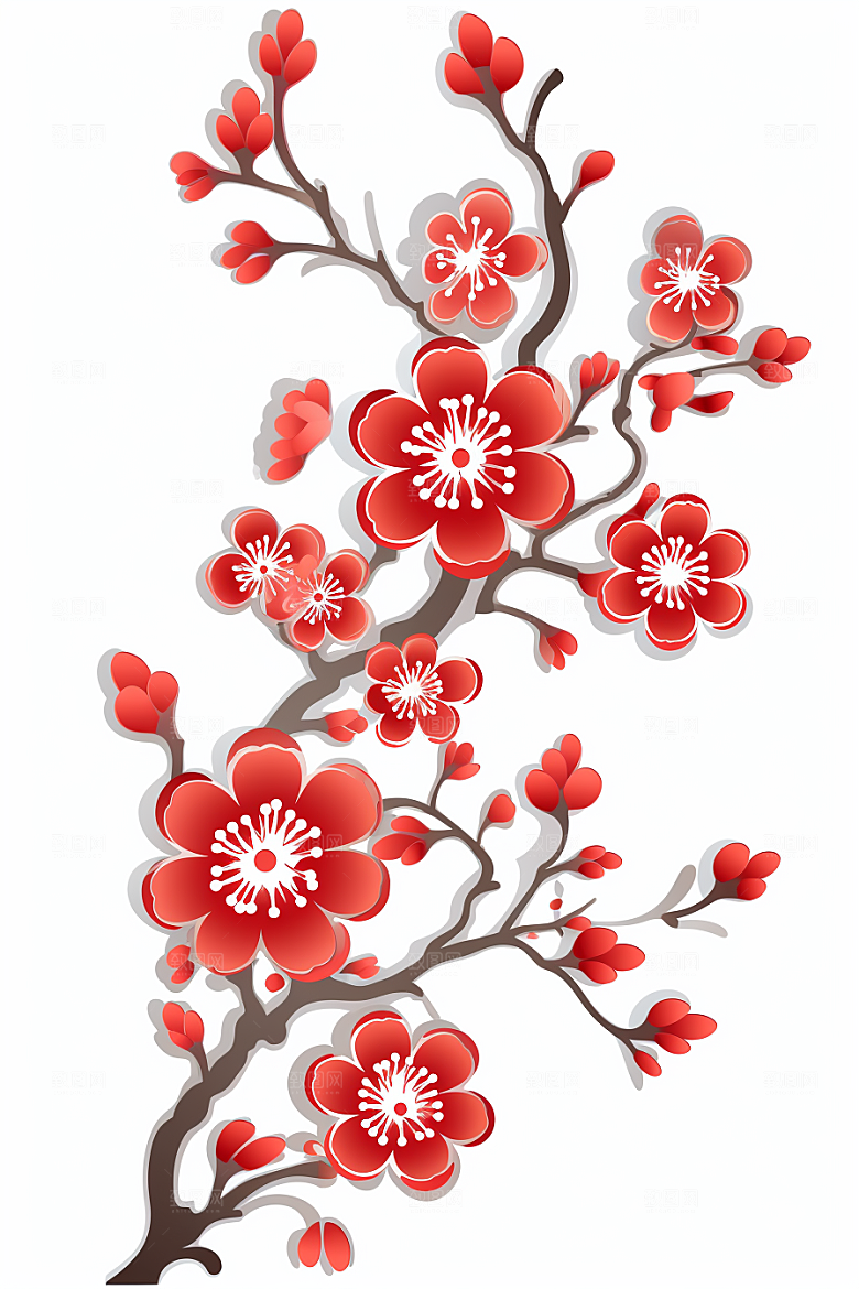 红色梅花春节3D剪纸
