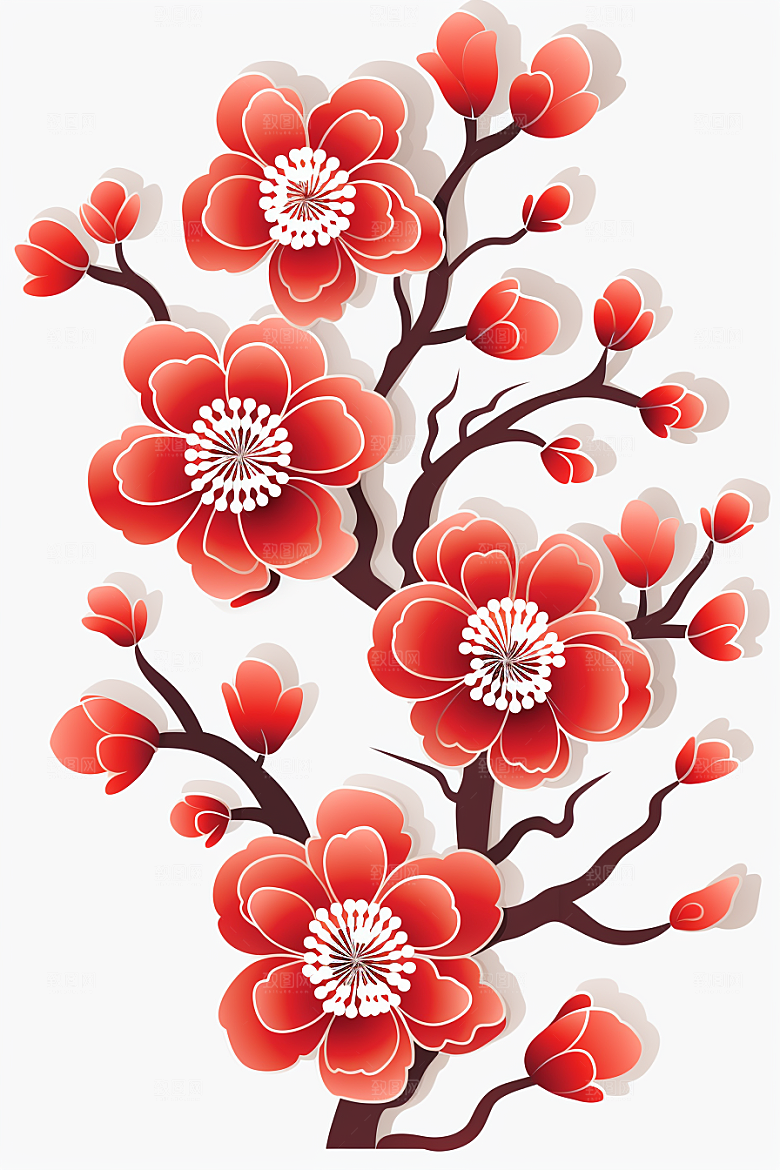 红色梅花喜庆红梅剪纸