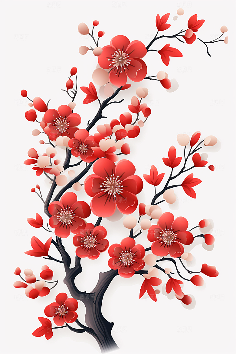 红色梅花纸艺3D剪纸