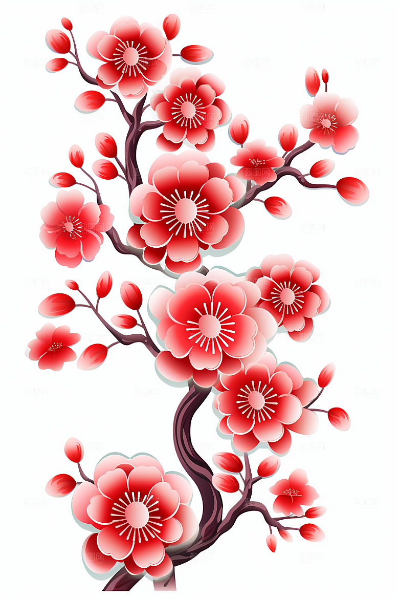 红色梅花3D新年剪纸