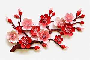 红色梅花传统艺术过年剪纸
