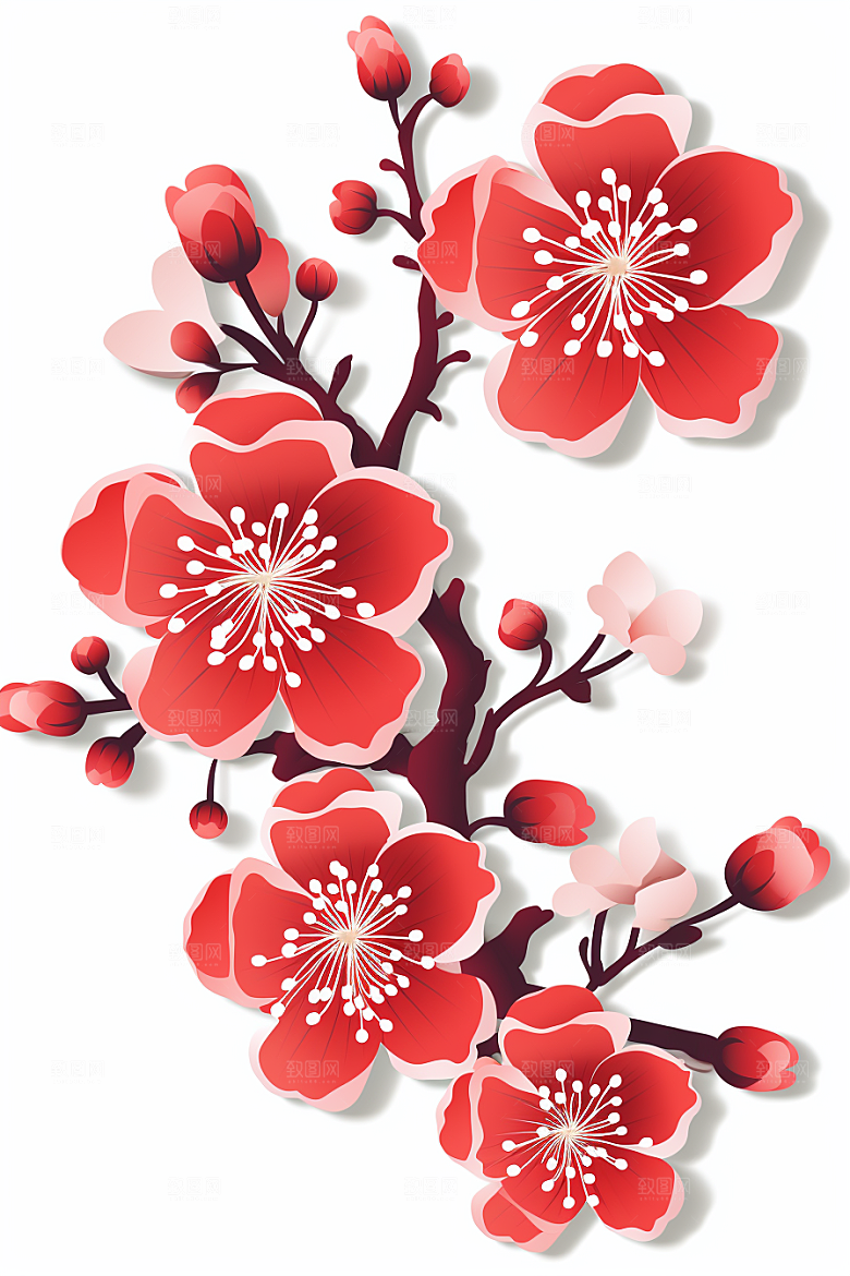 红色梅花立体春节剪纸