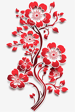 红色梅花红梅传统艺术剪纸