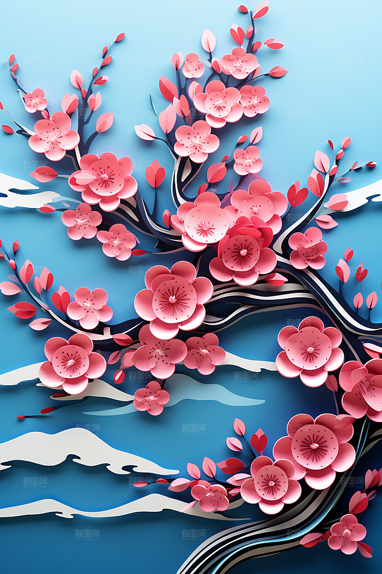 红色梅花春节喜庆剪纸