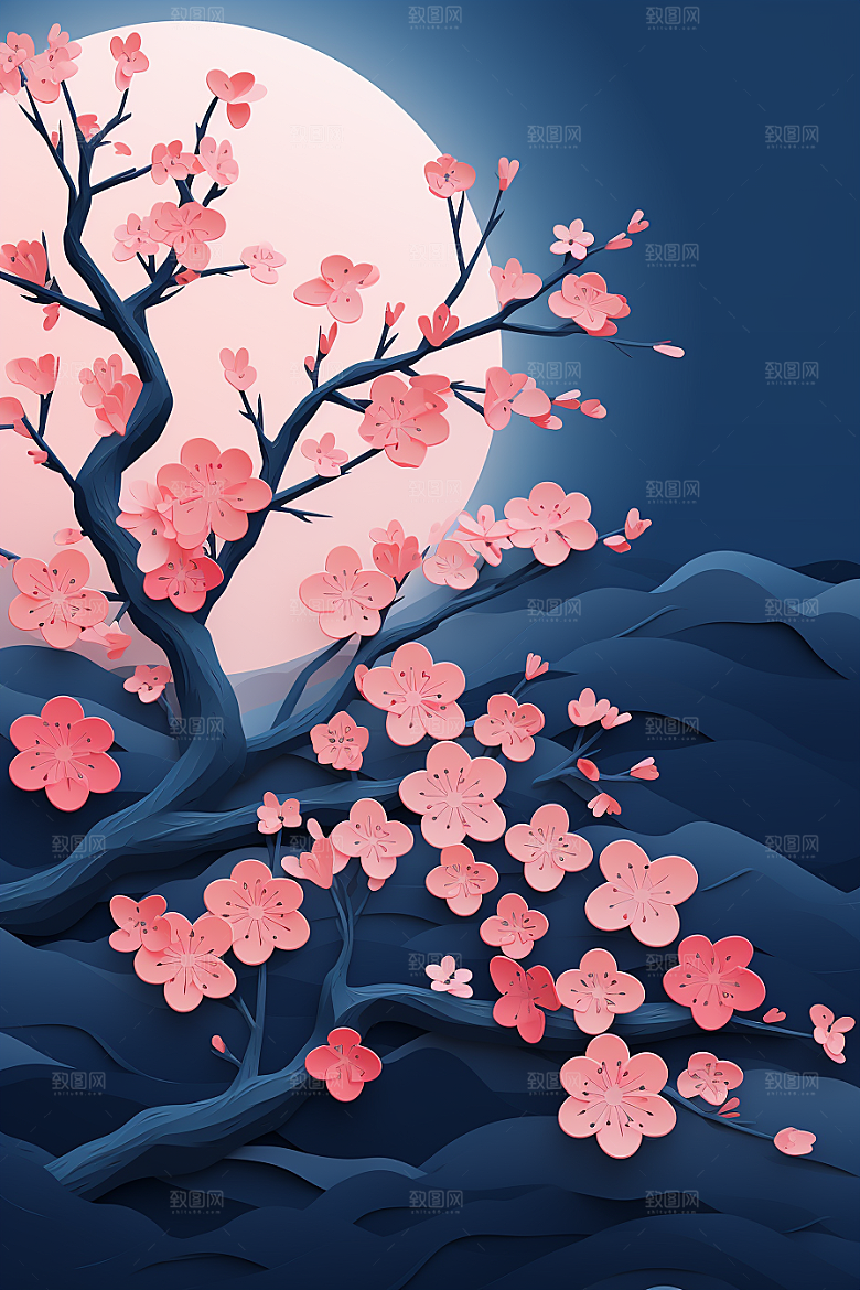 红色梅花过年3D剪纸