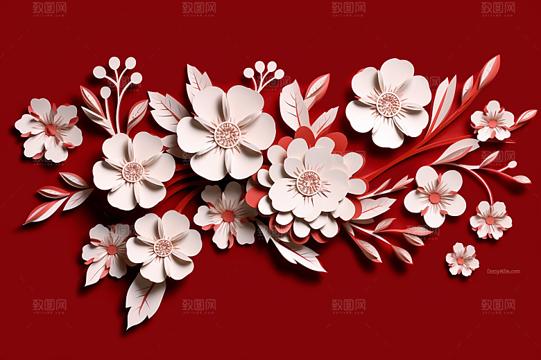 红色梅花喜庆新年剪纸