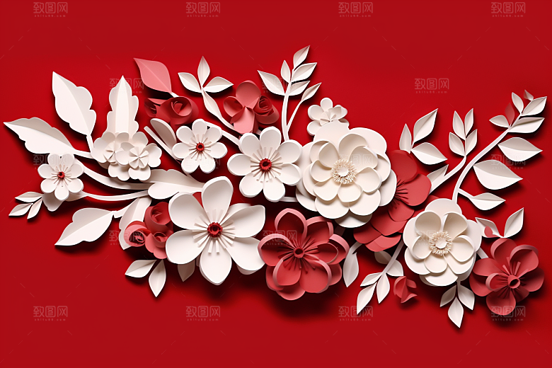 红色梅花3D喜庆剪纸