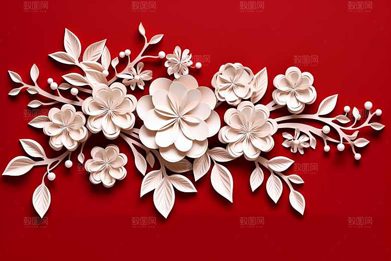 红色梅花喜庆春节剪纸
