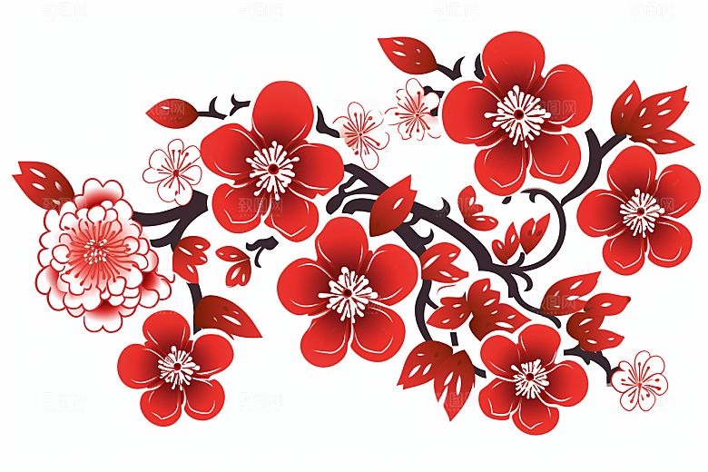 红色梅花3D纸艺剪纸