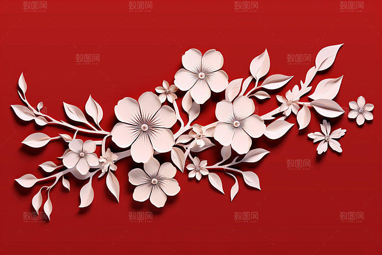 红色梅花新年喜庆剪纸