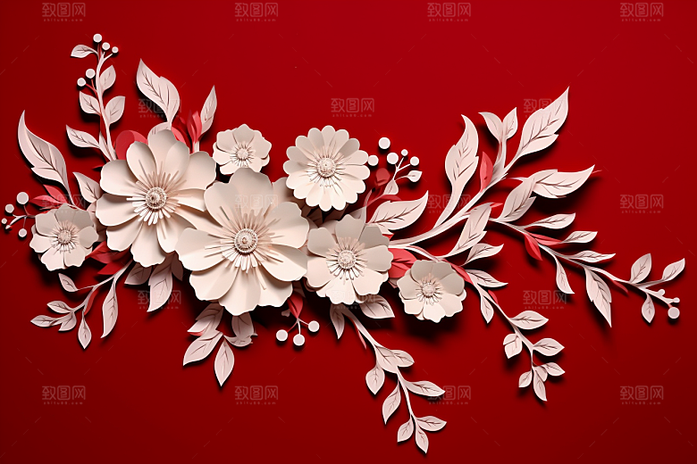 红色梅花新年过年剪纸