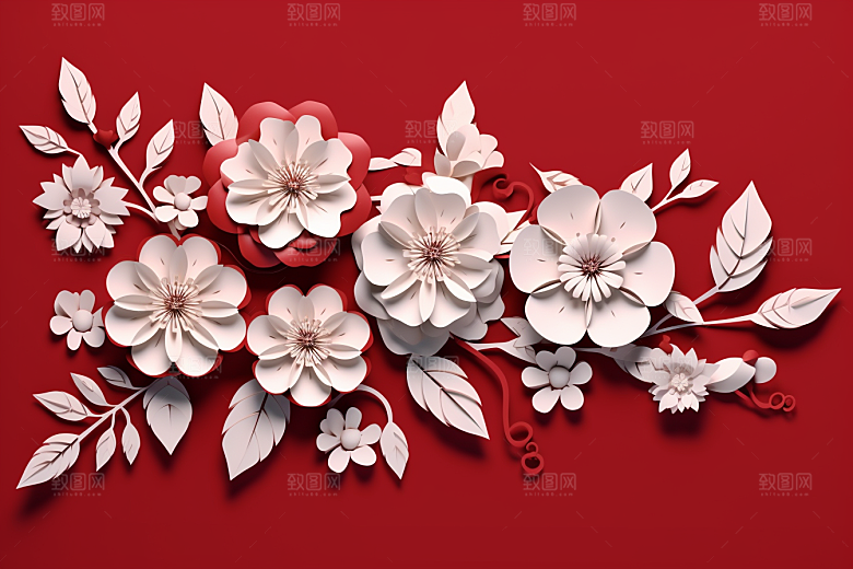 红色梅花春节喜庆剪纸