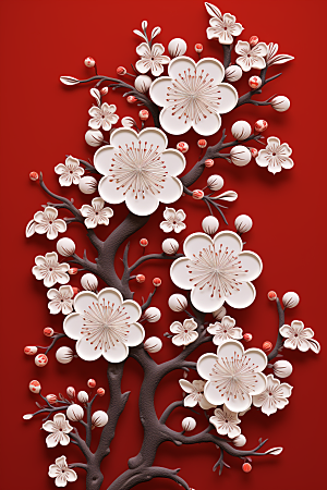 红色梅花纸艺春节剪纸